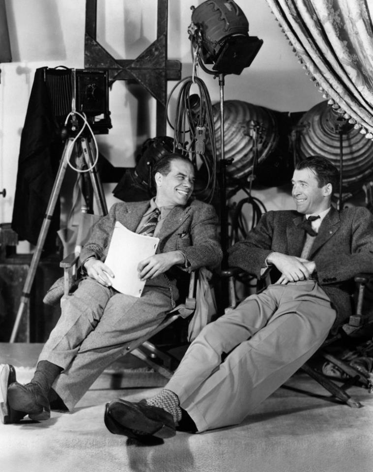 Capra and Jimmy Stewart on the set of 'It's a Wonderful Life' (1946)
